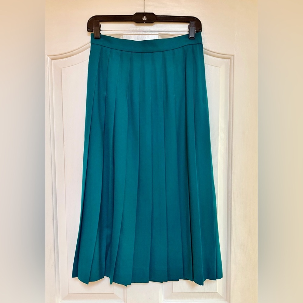 Vintage Talbots Worsted Wool Fully Pleated Women’s Skirt Teal Side Zip, 6 P